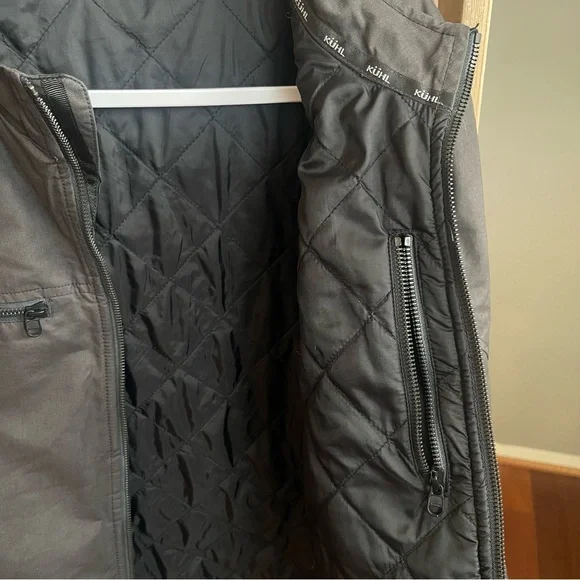 KUHL Kaffe Racer Jacket Charcoal Gray Quilted Full Zip Men L Outdoor Minimalist - Picture 7 of 12